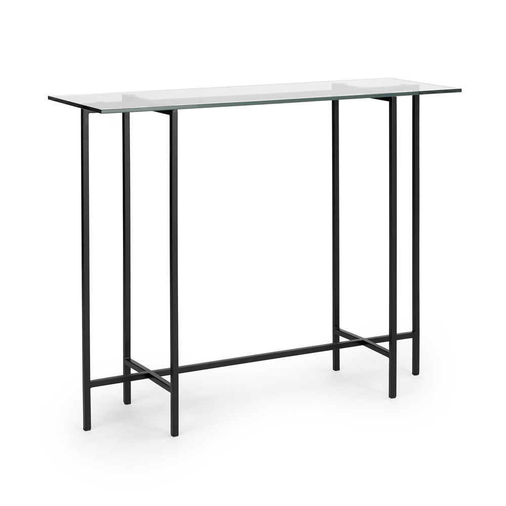 Ida Glass Top Console Table: Black Frame